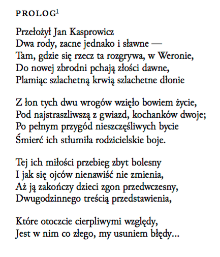 Romeo i Julia streszczenie prolog