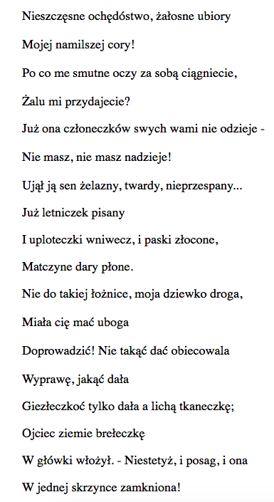 Tren VII opracowanie rozpacz podmiot liryczny ubrania