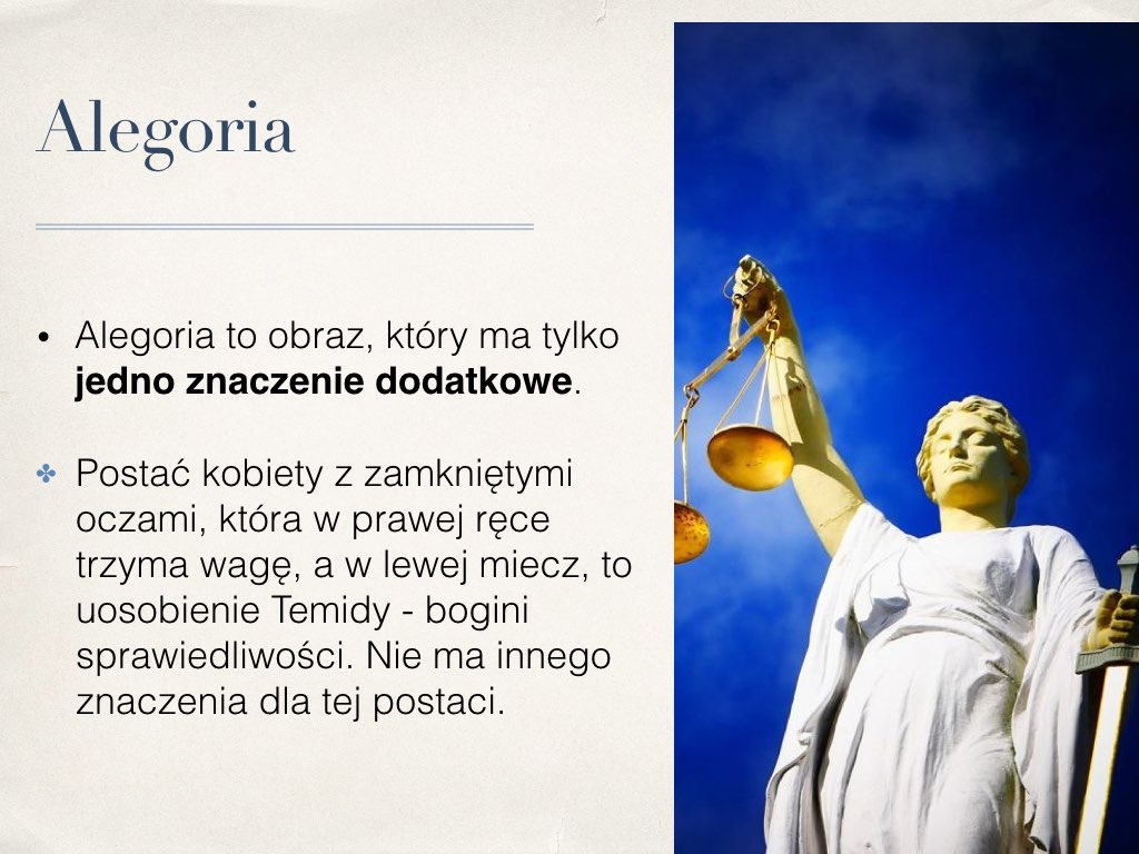 Definicja alegorii - obrazu mającego jedno dodatkowe znaczenie - wraz z przykładami