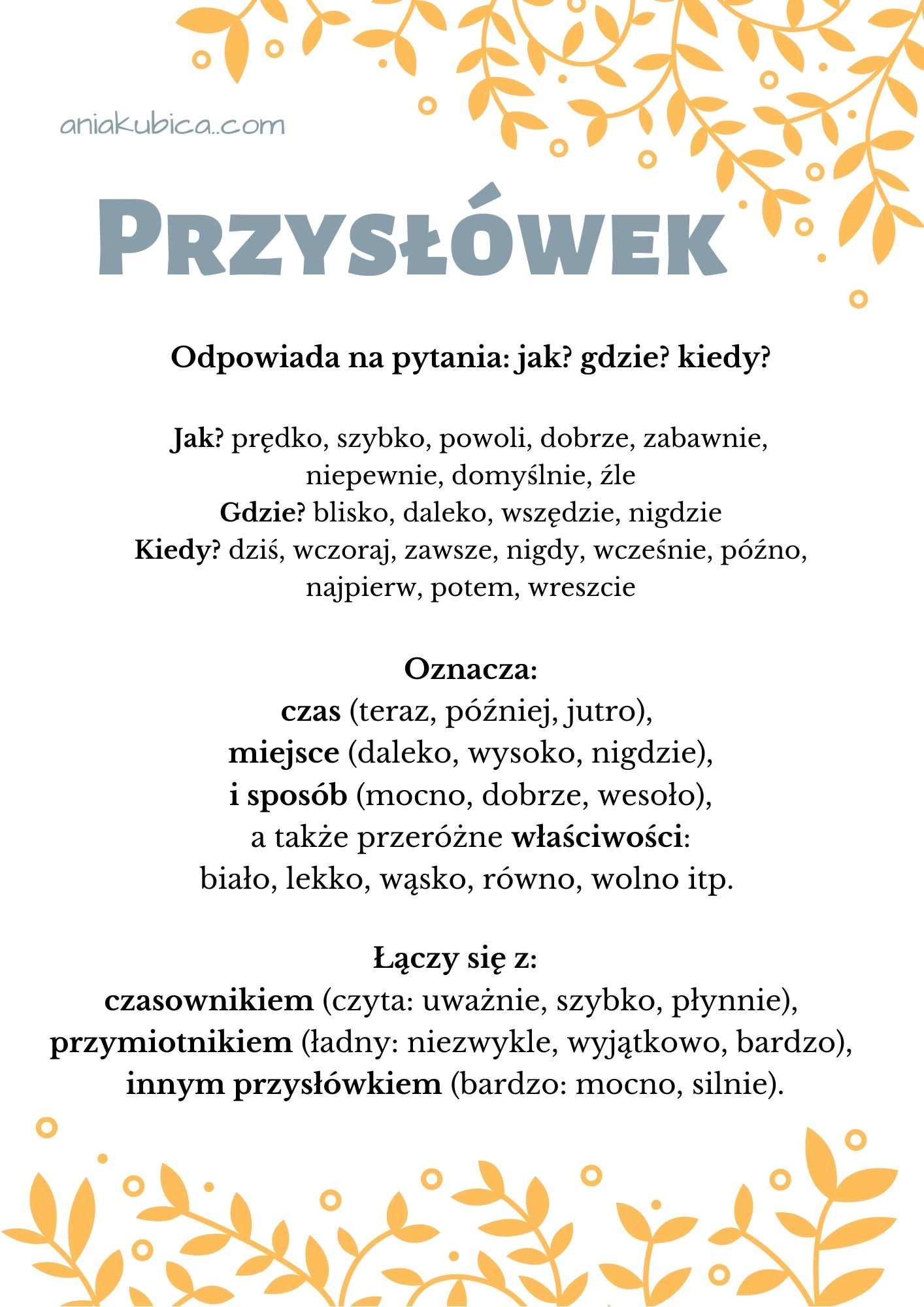Najważniejsze informacje o przysłówku - notatka