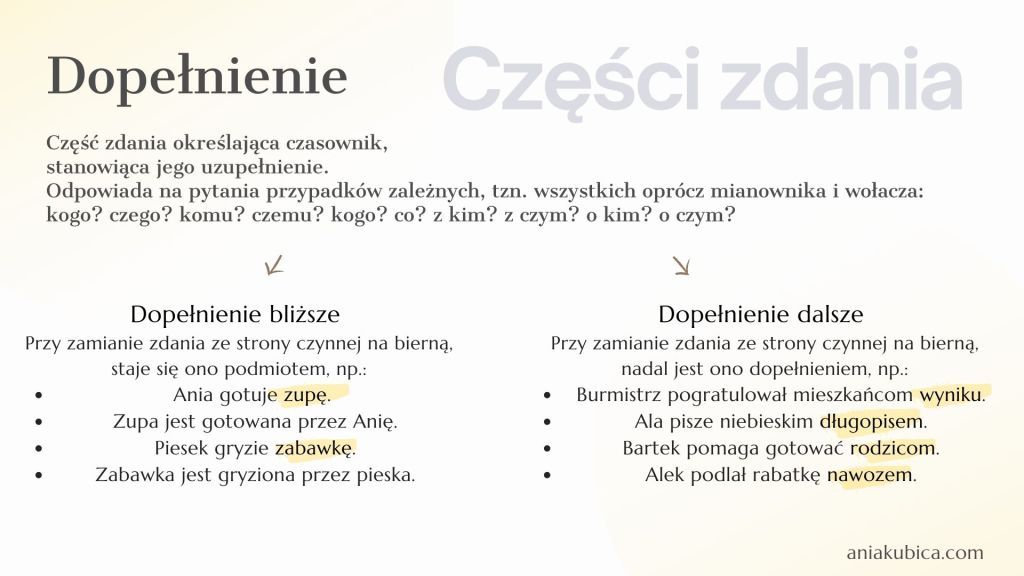Pytania dopełnienia - dopełnienie bliższe i dalsze