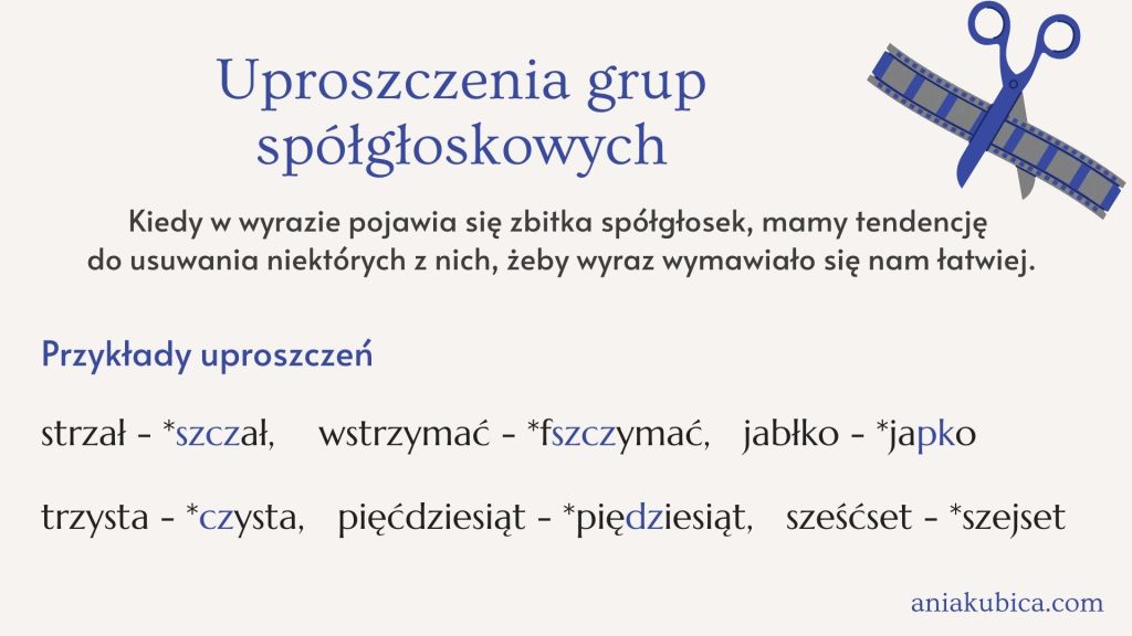 Uproszczenia grup spółgłoskowych - przykłady